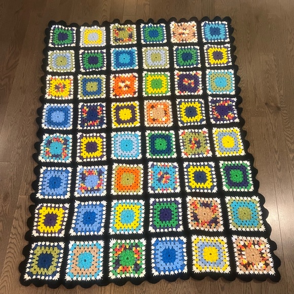 handmade Other - Vintage Crochet Afghan Blanket Granny Square Multicolor 60” x 43”.